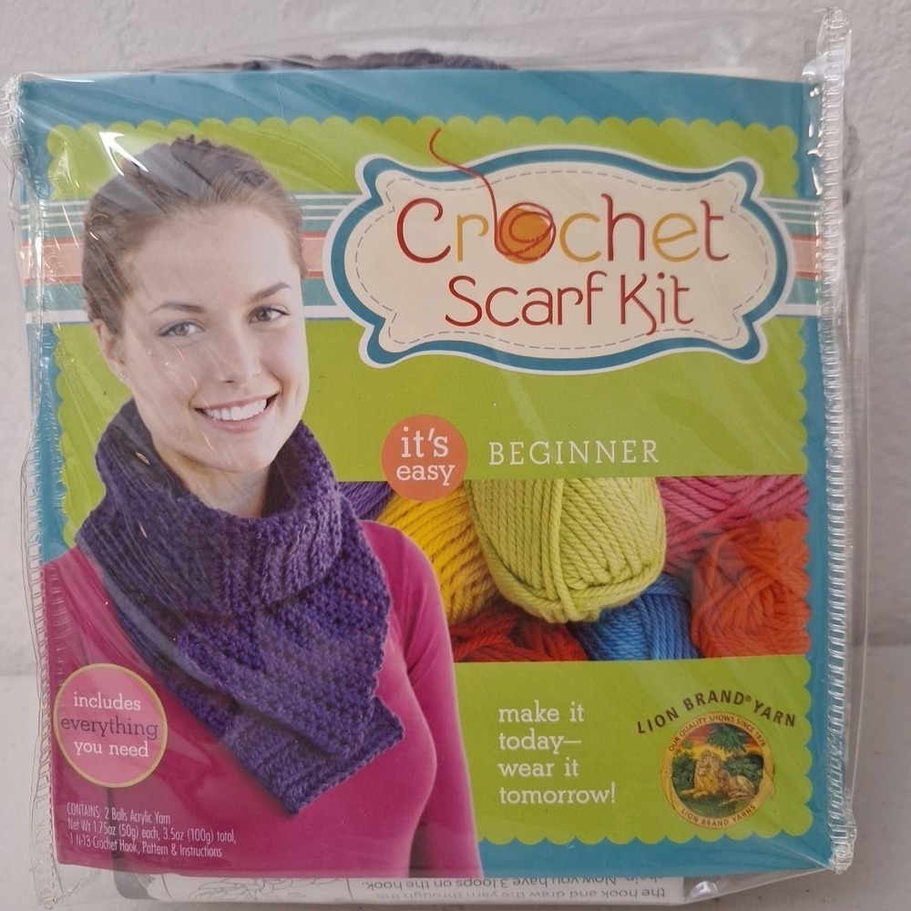 Lion Brand® Crochet Scarf‎ Kit-Everything Included For One, Purple, 6 1/2" × 52
